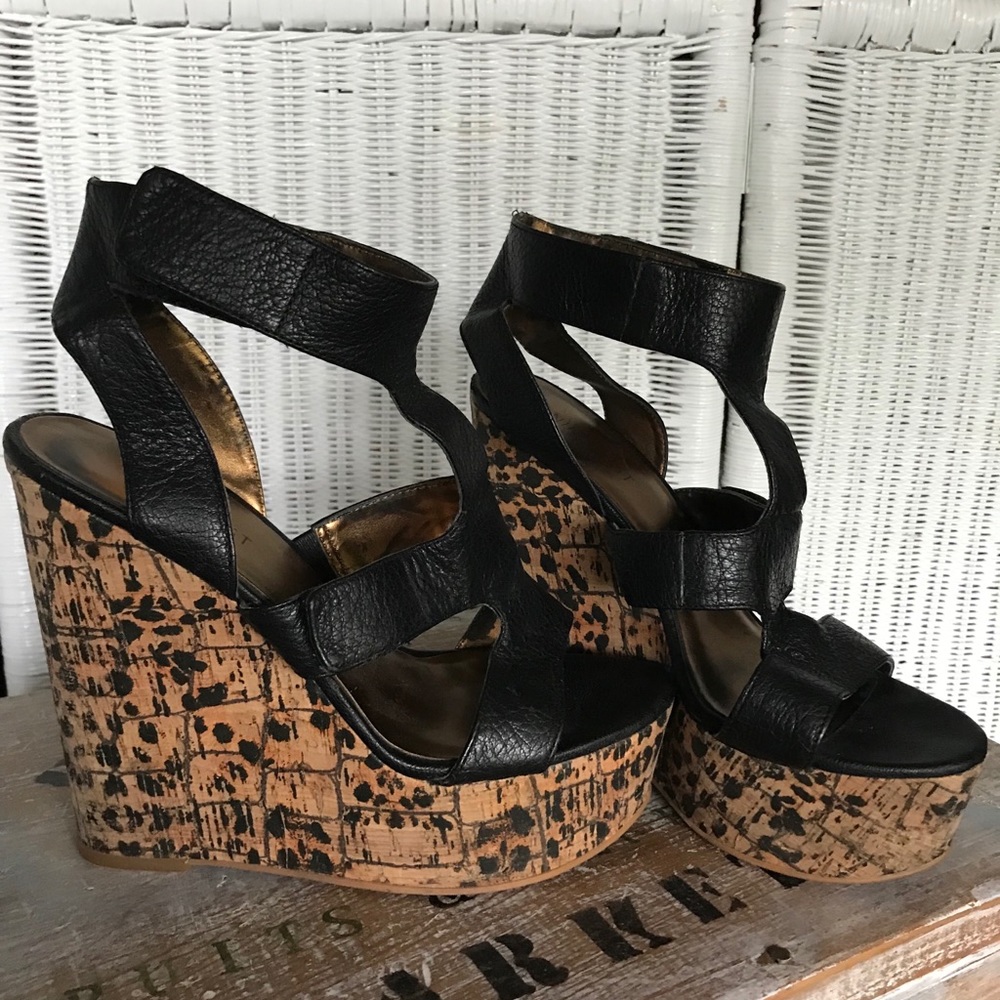 Nine West Bandage Leather Peep Toe Wedges